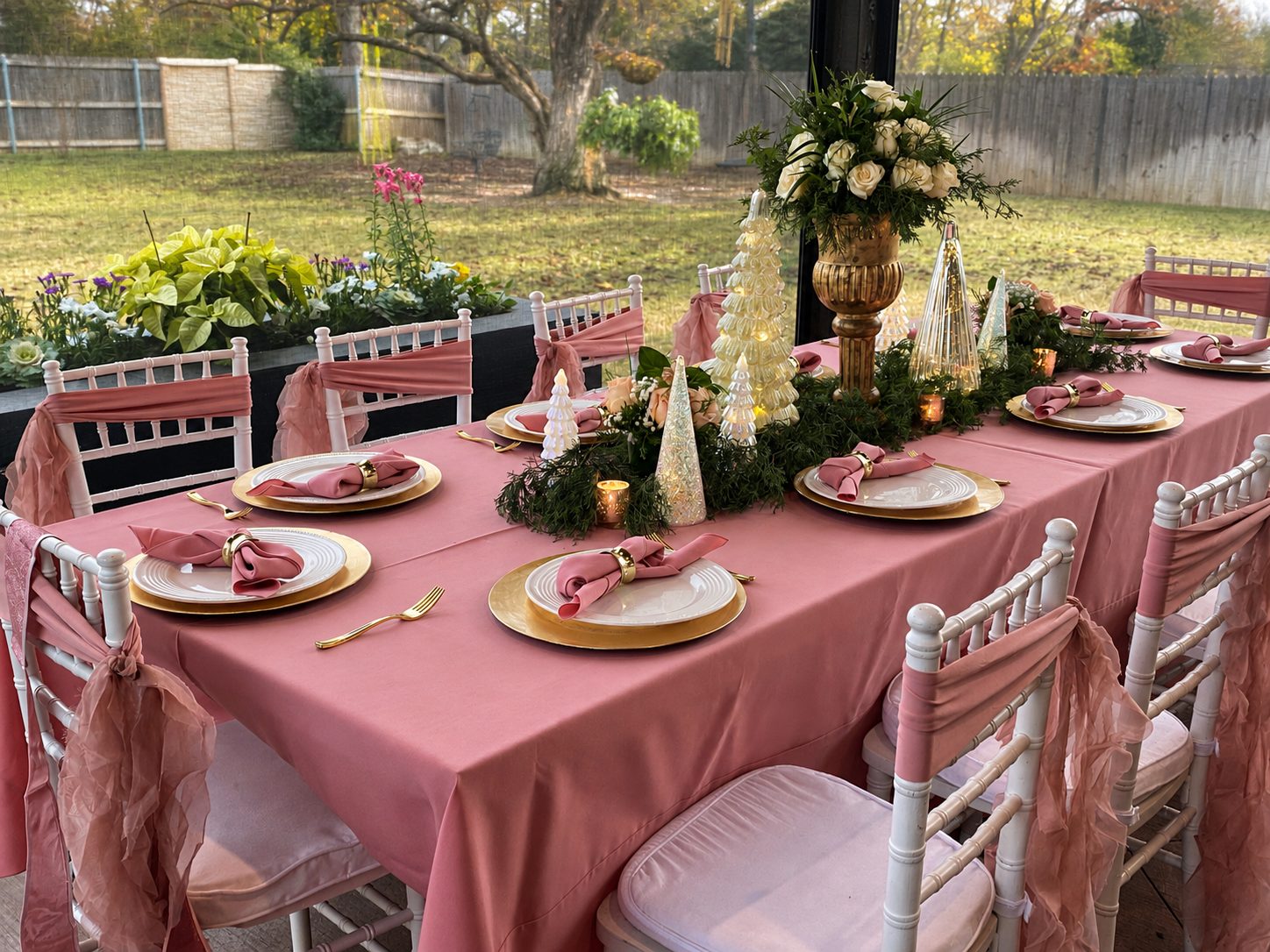 Pink celebration table with vintage china